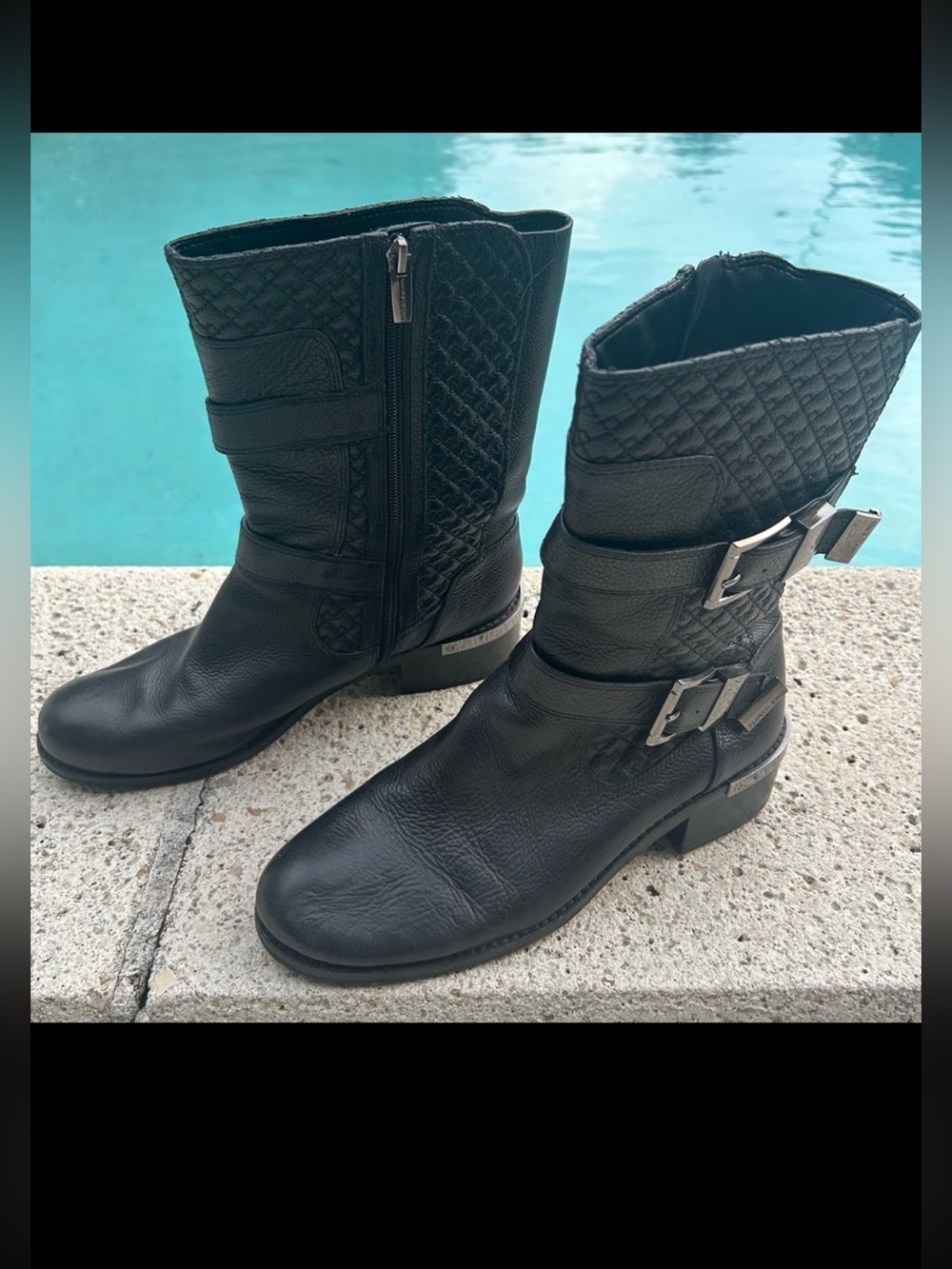 Vince Camuto Welton moto boots size 10 mid-calf black leather motorcycle style